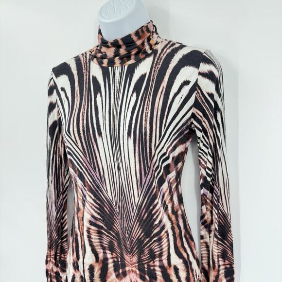 Boston Proper Bold Animal Print Turtleneck Top XS Long Sleeve Slim Fit Stretch - Picture 6 of 11
